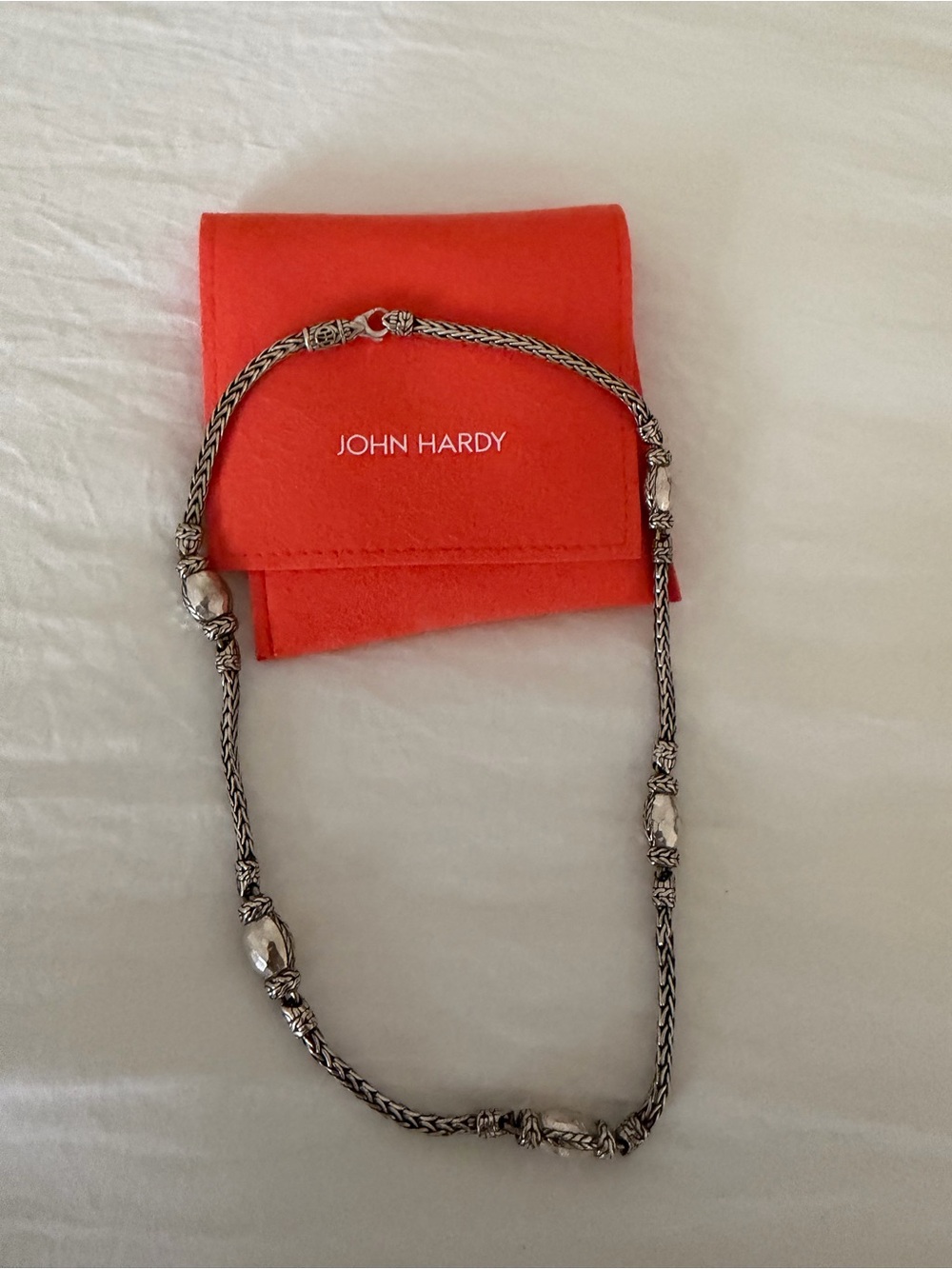 John Hardy Silver Necklace with Red Pouch Accent